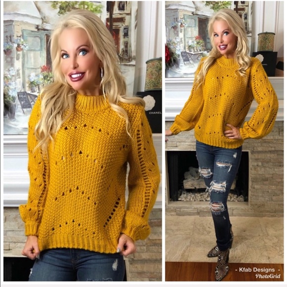 ❤️Cable Knit Mock Neck Bishop Sleeve Sweater! - Picture 6 of 8